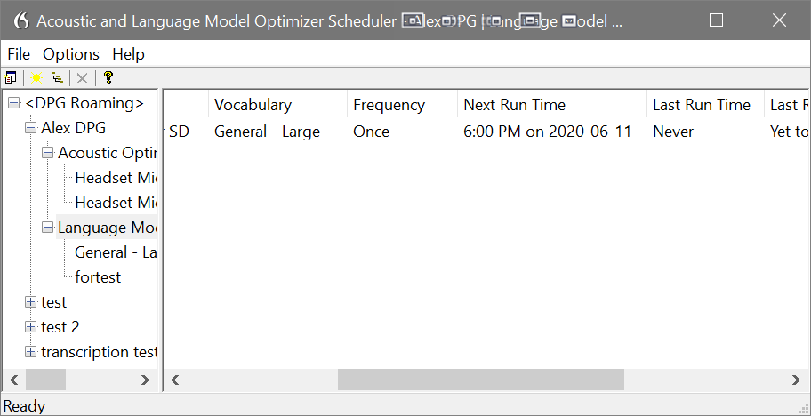 Dragon acoustic and language model optimizer scheduler