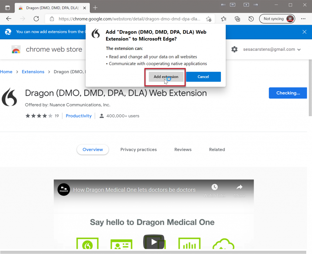 Dragon Medical One MS Edge Extension approve Chrome extension for DMO
