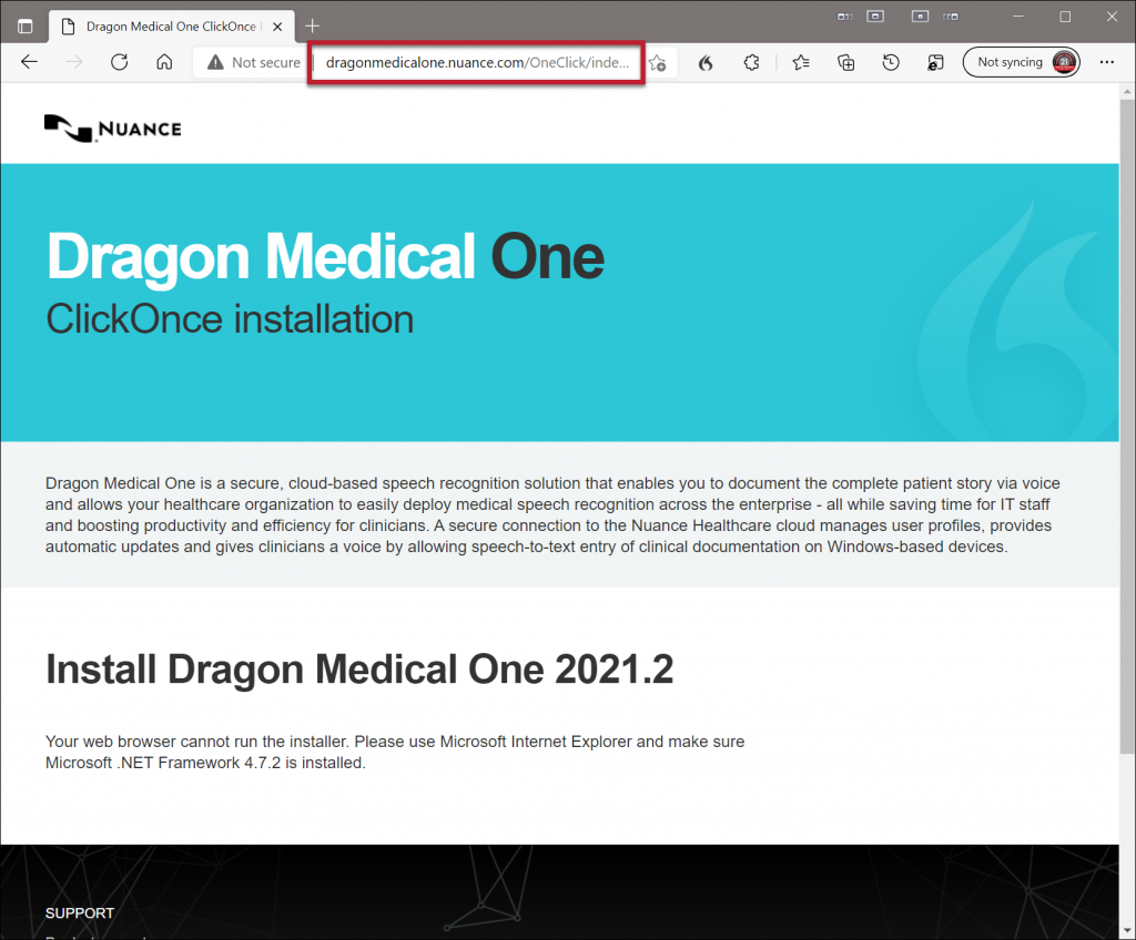 Install Dragon Medical One Edge-enter DMO install URL